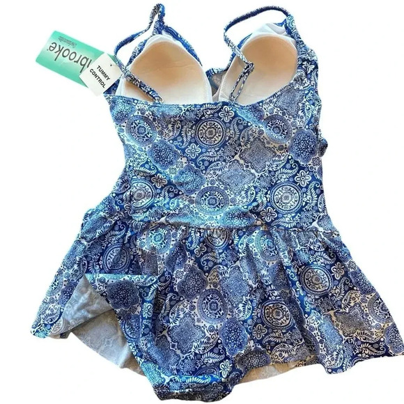 NWT Womens Blue One Piece Skirt Tummy Control Swimsuit Size 10 - Picture 2 of 7